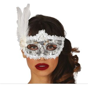 Verkleed oogmasker Venitiaans - zilver pailletten - volwassenen - Carnaval/gemaskerd bal