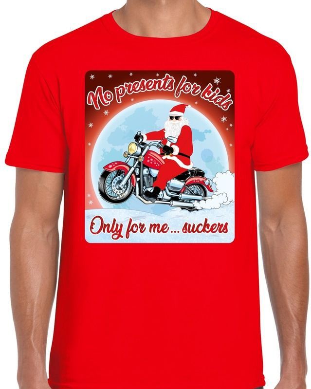 Fout kerst t-shirt voor motorliefhebbers no presents rood heren