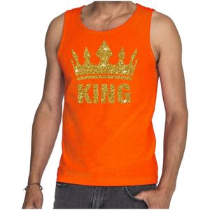 Oranje King gouden glitter kroon tanktop heren