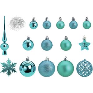 Pakket met 110x stuks kunststof kerstballen/ornamenten met piek turqouise