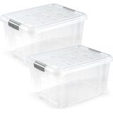 4x stuks Opslagbakken/organizers met deksel 16 liter 40 x 30 x 21 cm transparant - Opbergbakken