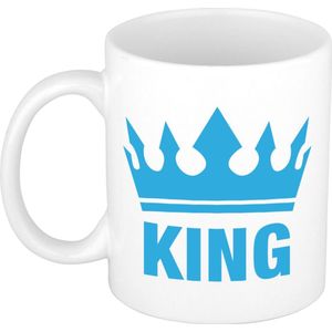 1x Cadeau King beker / mok - wit met blauwe bedrukking - 300 ml keramiek - witte bekers