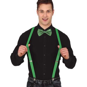 Carnaval verkleed bretels en strikje - groen - volwassenen - verkleed accessoires