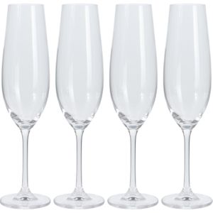 Champagneglazen - hoog model - 4x - transparant - kristal glas - 260 ml - proseccoglazen