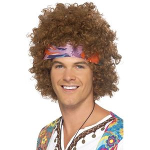 Bruine hippie pruik met haarband voor heren