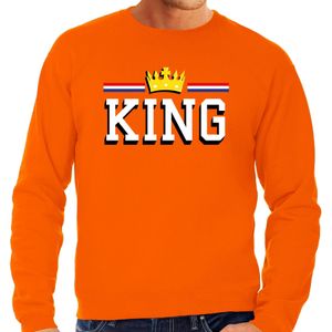 Koningsdag sweater King met gouden kroon - oranje - heren - koningsdag outfit / kleding M