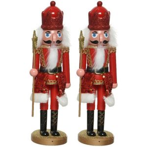 2x stuks kerstbeeldjes kunststof notenkraker poppetjes/soldaten rood 28 cm kerstbeeldjes