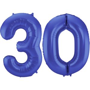 Grote folie ballonnen cijfer 30 in het blauw 86 cm
