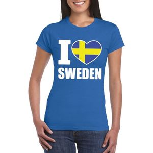 Blauw I love Zweden fan shirt dames