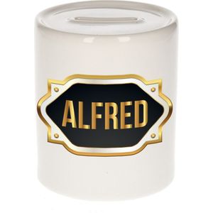 Naam cadeau spaarpot Alfred met gouden embleem