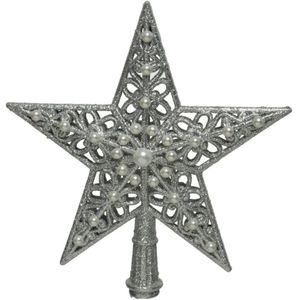 Kunststof ster piek/kerstboom topper zilver 21 cm