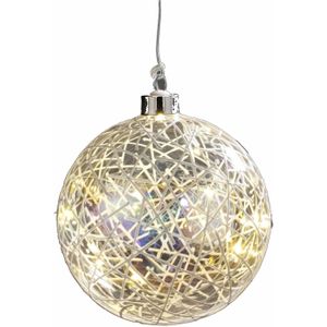 Verlichte LED kerstbal - D12 cm - glitter - warm wit - glas