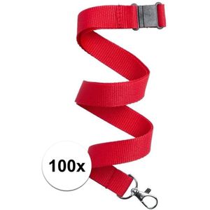 100x Keycord/lanyard rood met sleutelhanger 50 cm