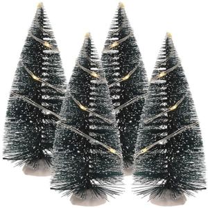 Kerstdorp onderdelen 4x kerstboom 15 cm met LED verlichting