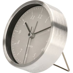 Gerimport Wekker/alarmklok analoog - zilver/grijs - aluminium/glas - 9 x 2,5 cm - staand model
