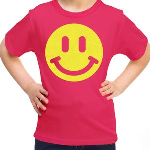 Verkleed T-shirt voor meisjes - smiley - roze - carnaval - feestkleding voor kinderen