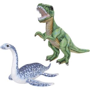 Speelgoed set van 2x pluche dino knuffels T-Rex en Plesiosaurus van ongeveer 30 cm