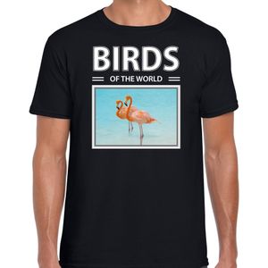 Flamingos t-shirt met dieren foto birds of the world zwart voor heren