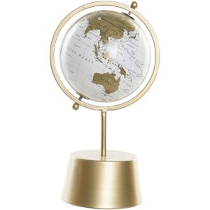 Decoratie wereldbol/globe goud op metalen voet 35 x 19 cm