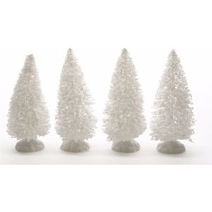 Kerstdorp onderdelen 4x besneeuwde decoratie dennenbomen 10 cm
