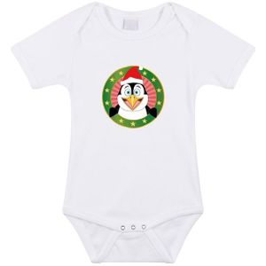 Kerst rompertje met pinguin print wit baby