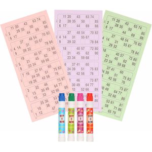 Optimale Bingo Spel Accessoires Set - 100x Bingokaarten/4x Bingostiften - Voor 4 Personen
