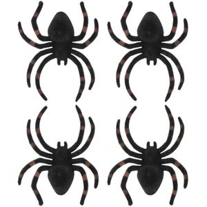 Nep spinnen 13 cm - zwart/bruin gestreept - 4x stuks - Horror/griezel thema decoratie beestjes