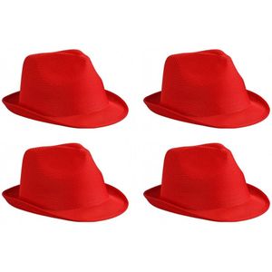 4x stuks trilby feesthoedje rood voor volwassenen