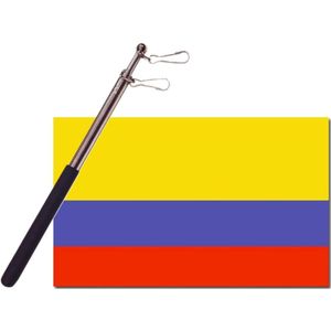 Landen vlag Colombia - 90 x 150 cm - met compacte draagbare telescoop vlaggenstok - supporters
