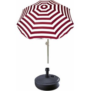 Rood gestreepte strand/tuin basic parasol van nylon 180 cm  parasolvoet antraciet