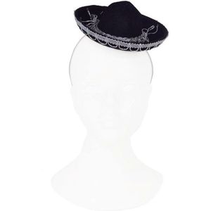 Mexicaanse mini Sombrero hoedje op diadeem - 2x - carnaval/verkleed accessoires - zwart - stro