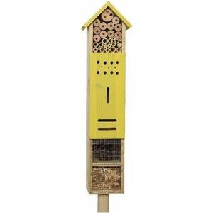 Insectenhotel huisje op paal/steker - geel - 118 cm