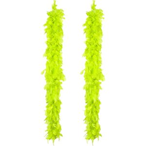 Carnaval verkleed boa met veren - 2x - neon groen - 180 cm - 50 gram - Glitter and Glamour