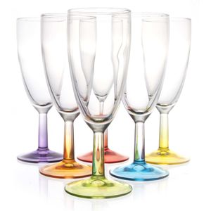 6x gekleurde champagne glazen - 140 ml - assorti gekleurd