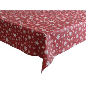 Kerst tafelzeil/tafelkleed rood met witte sneeuwvlokken print 140 x 180 cm