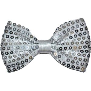 Carnaval verkleed vlinderstrikje met glitter pailletten - zilver - polyester - heren/dames
