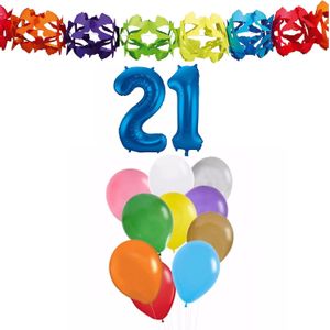 Verjaardag versiering pakket 21 jaar - opblaascijfer/slinger/ballonnen