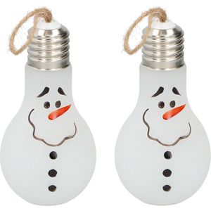 2x Kerst decoratie lampjes sneeuwpop met LED verlichting 18 cm