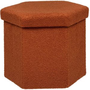 Poef/krukje Jako zeshoek - Opvouwbaar/Opslag box -  Terra - D40 x H38 cm - MDF/polyester