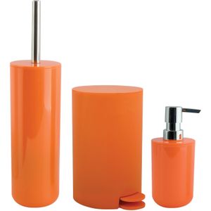 Toiletborstel in houder/zeeppompje/pedaalemmer set Moods - kunststof - oranje