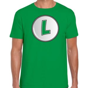 Game verkleed t-shirt voor heren - loodgieter Luigi - groen  - carnaval/themafeest kostuum
