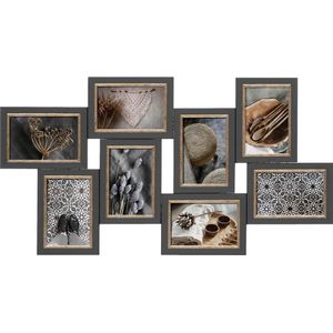 Collage fotolijst van 70 x 37 cm - voor 8x foto van 10 x 15 cm - grijs - foto frame - wand/muur