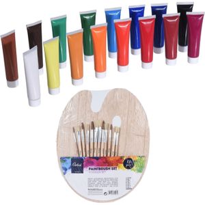 Hobby/knutsel schilderen set acryl verf met palet en kwasten
