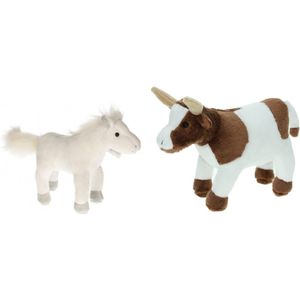 Pluche Knuffel Boerderijdieren set Koe en Paard van 20 cm - Zachte Kinder Knuffels