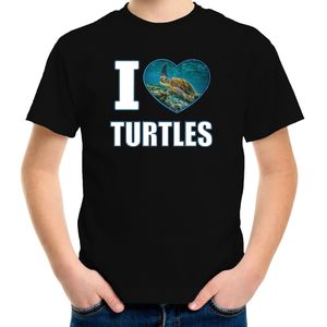 I love turtles t-shirt met dieren foto van een schildpad zwart voor kinderen