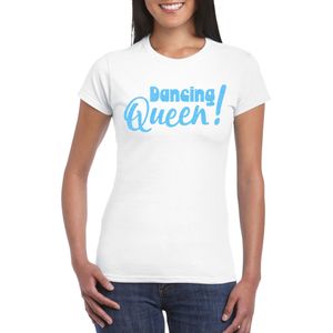 Vrijgezellenfeest t-shirt dames - Dancing Queen - wit - blauwe glitter - foute party