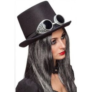 Steampunk hoed zwart met bril