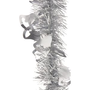 Lametta kerstslingers - 2x - zilver - folie - 200 x 12 cm - met kerstklokjes