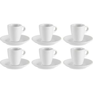 Vessia Espresso/koffie kopjes set - 12x - met schotels - 90ml - wit - porselein