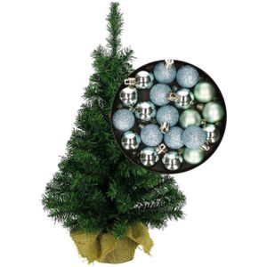 Mini kerstboom/kunst kerstboom H35 cm inclusief kerstballen mintgroen